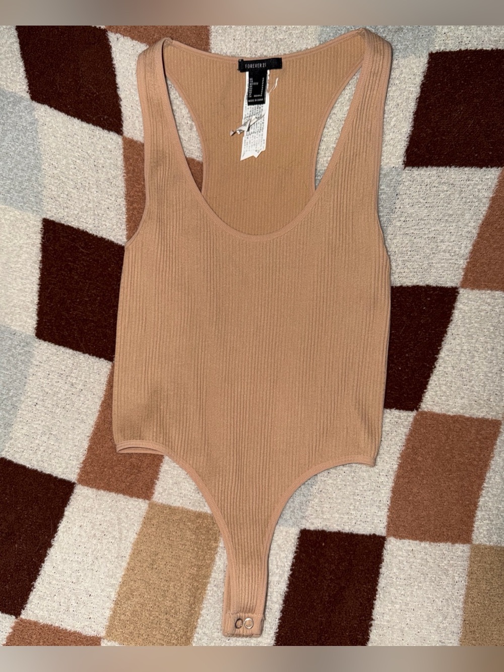 Forever 21 Ribbed Tan/Nude Scoop Neck Bodysuit